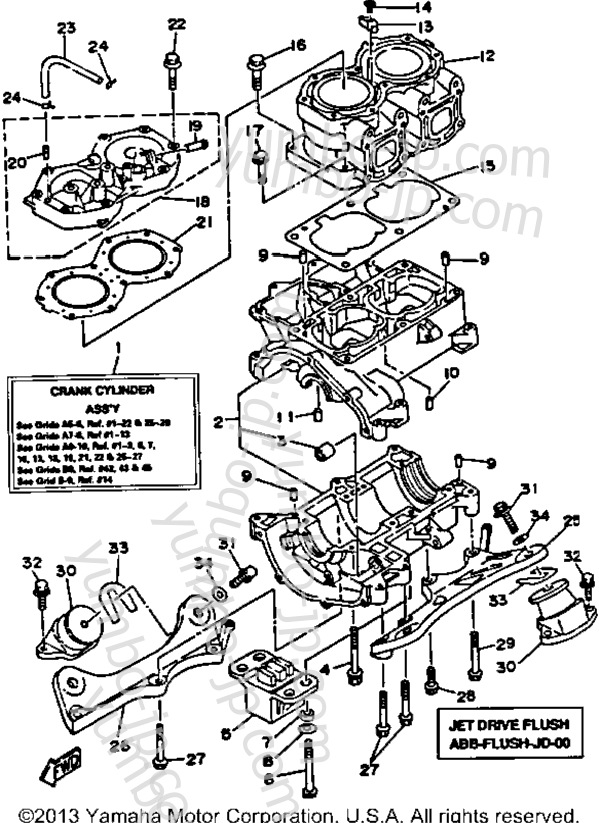 Cylinder Crankcase для гидроциклов YAMAHA WRB650Q_61 1992 г.
