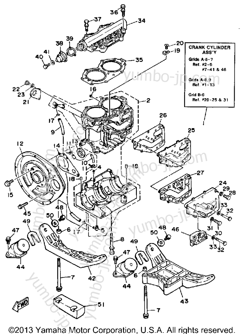 Crankcase - Cylinder для гидроциклов YAMAHA WAVE JAMMER (WJ500F) 1989 г.