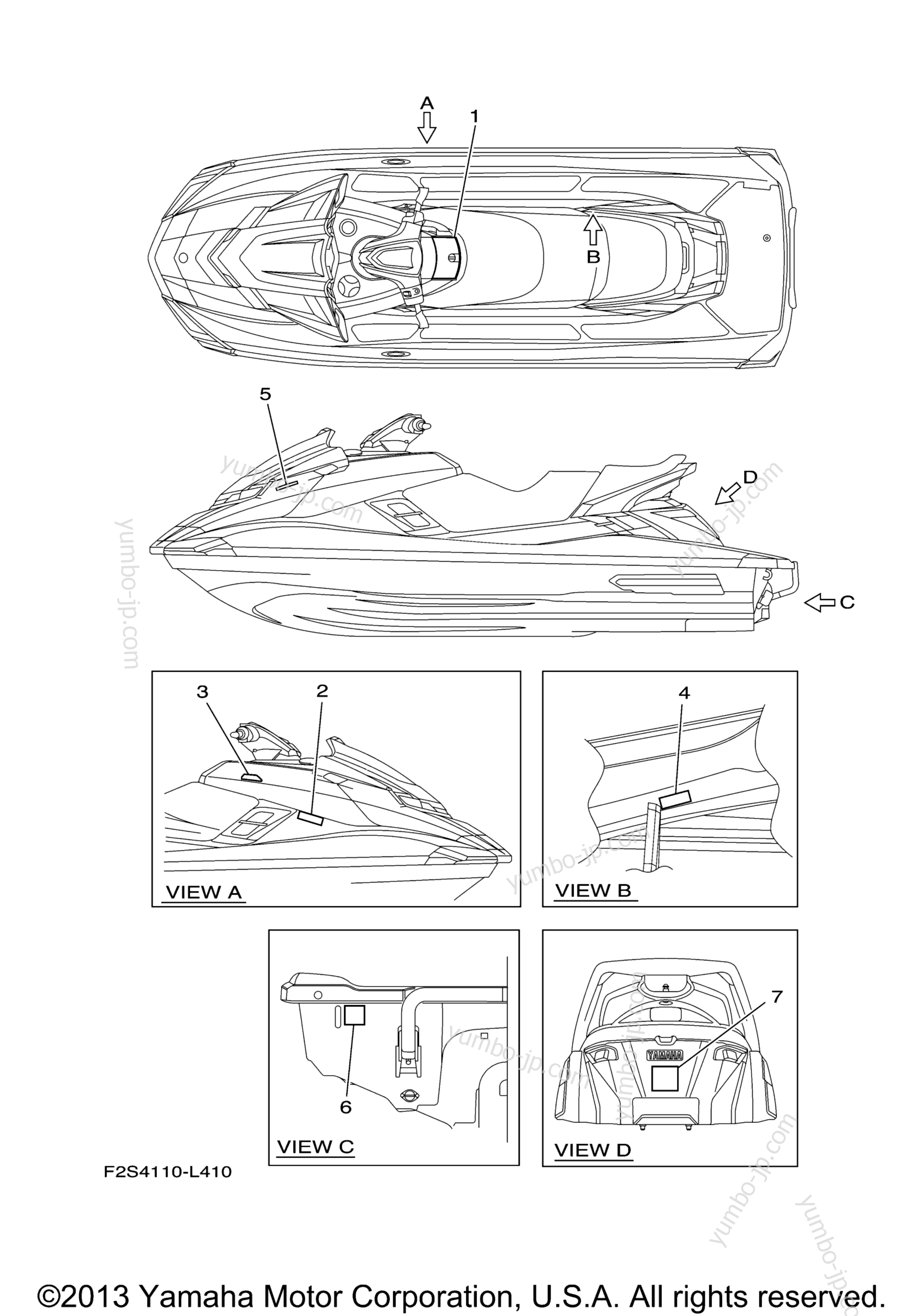 Important Labels for watercrafts YAMAHA WAVERUNNER FX HO (FB1800M) 2013 year