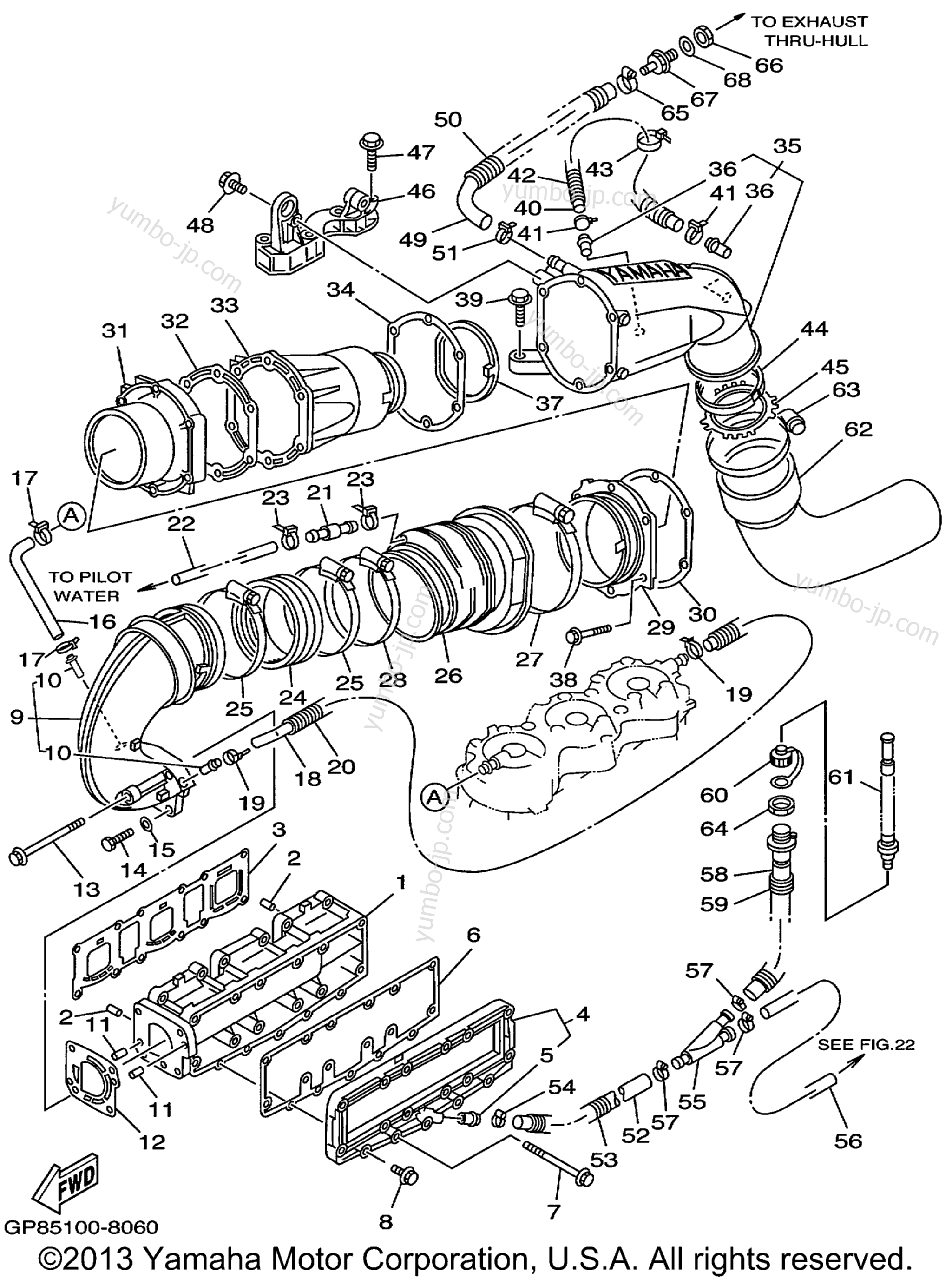 Exhaust 1 для гидроциклов YAMAHA WAVE RUNNER GP1200 (GP1200X) 1999 г.